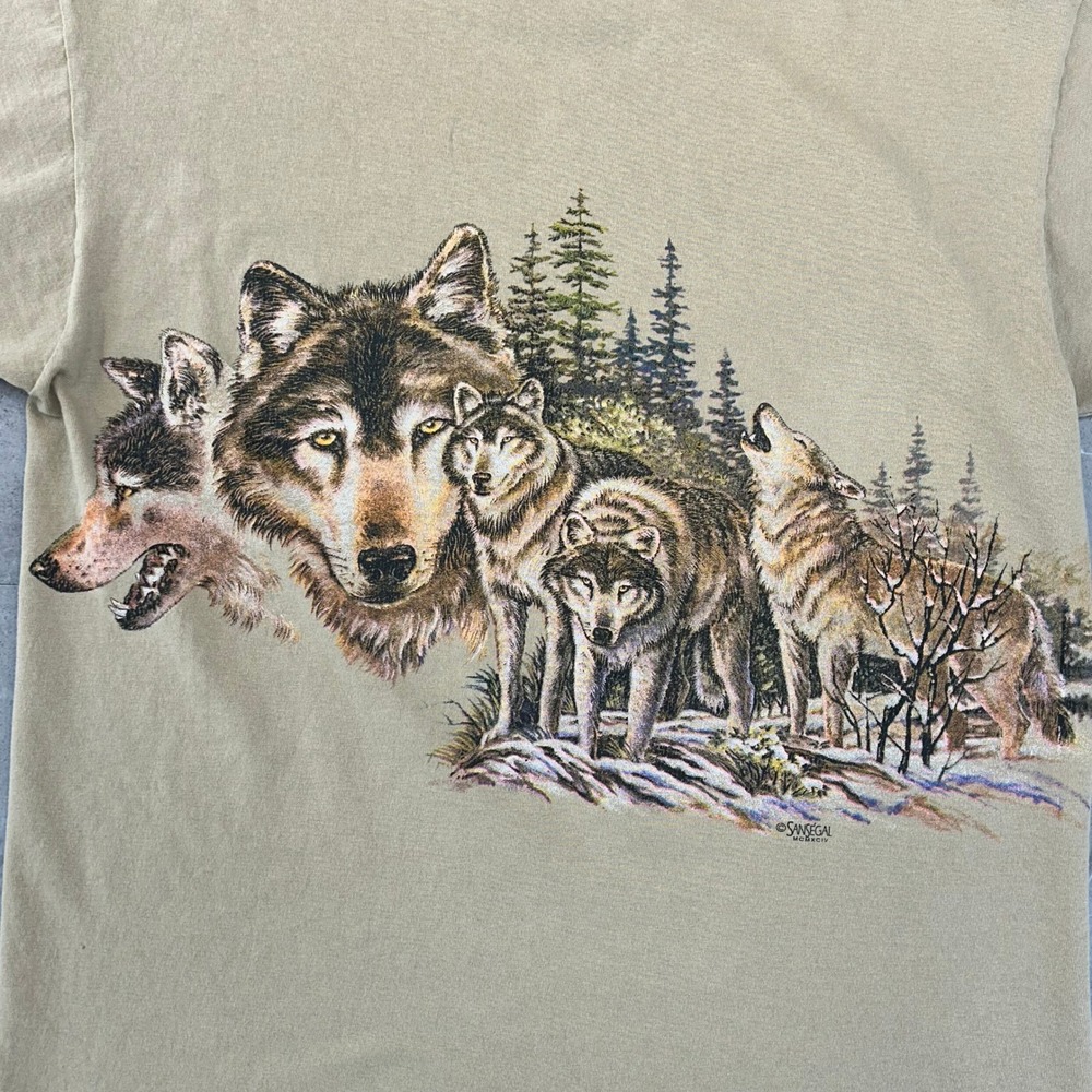 90s Vintage Wolf Graphic Tee Mens Large Double Sided Wrap AOP Nature Animals - Picture 4 of 13